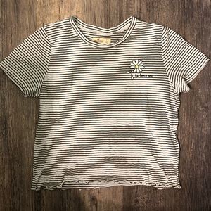 Hollister Black/White Striped Graphic Crop T-Shirt